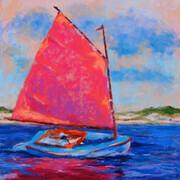 Catboat with Red Sail