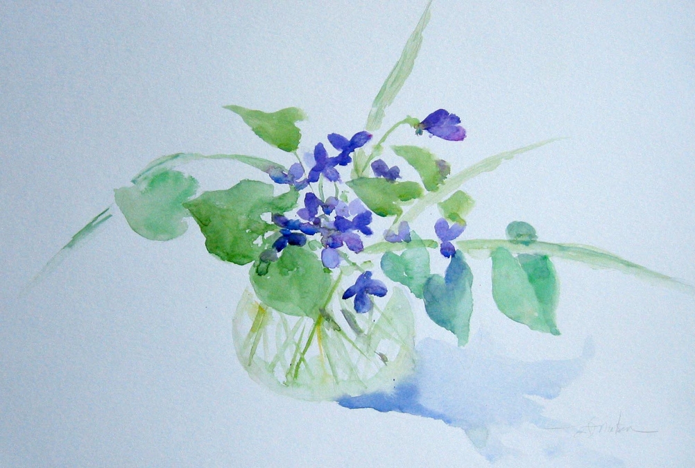 Violets in Glass Vase